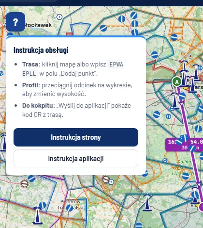 Karta pomocy z trzema wskazówkami i przyciskami Instrukcja strony oraz Instrukcja aplikacji
