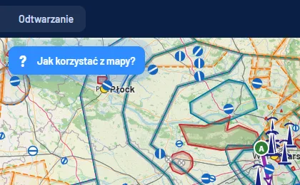 Rozwinięty przycisk pomocy z napisem Jak korzystać z mapy